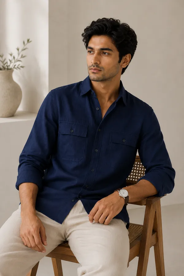 Double_Pocket_X_Navy_Blue_Linen_Shirt_