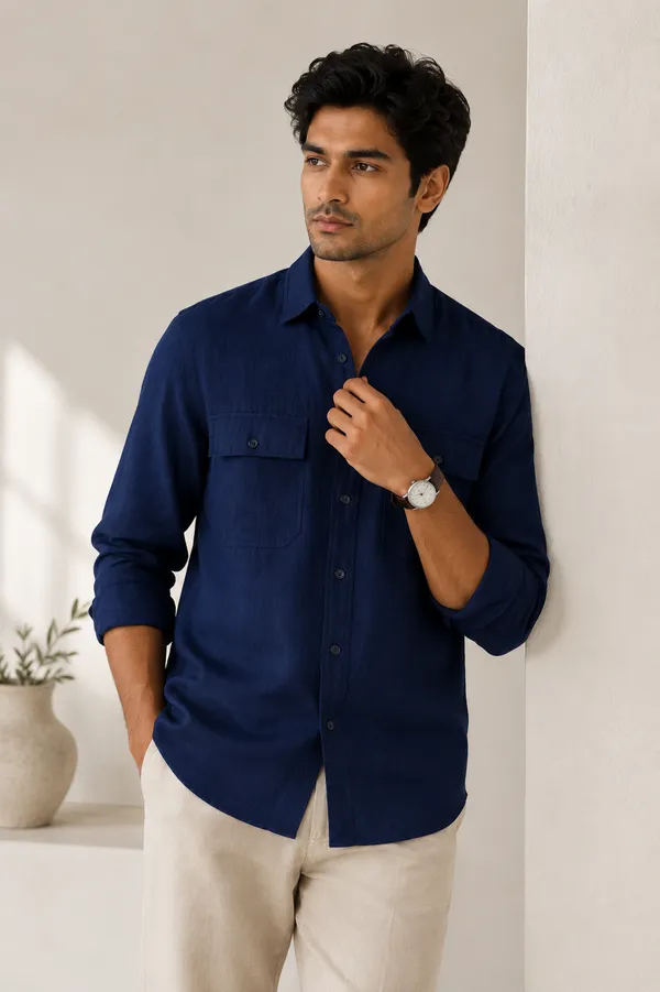Double_Pocket_X_Navy_Blue_Linen_Shirt_
