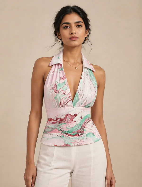 Pink_X_Marble__Halter_Neck_Crop_Top_For_Women