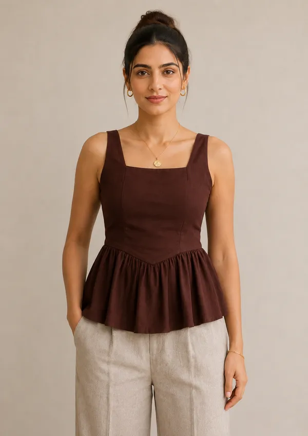 Peplum_X_Brown_Linen_Top