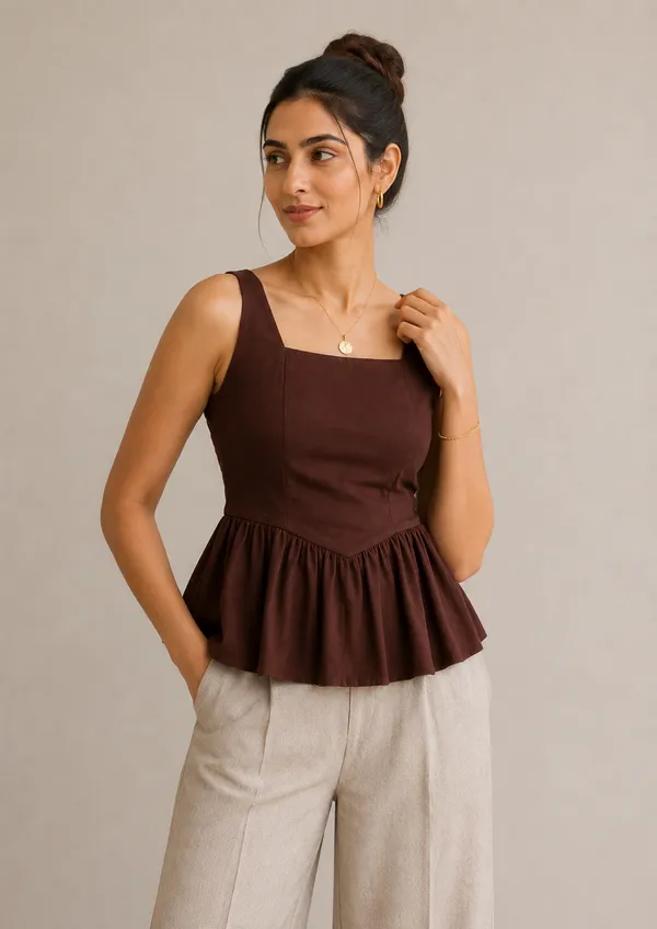 Peplum_X_Brown_Linen_Top