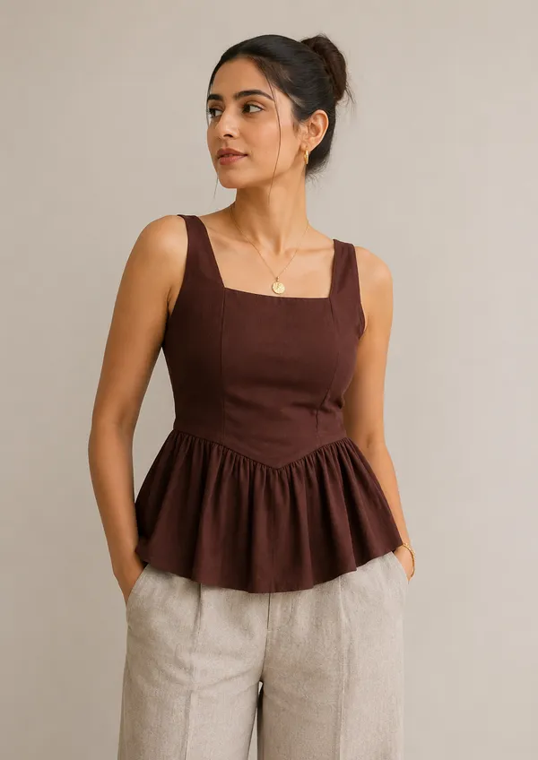 Peplum_X_Brown_Linen_Top