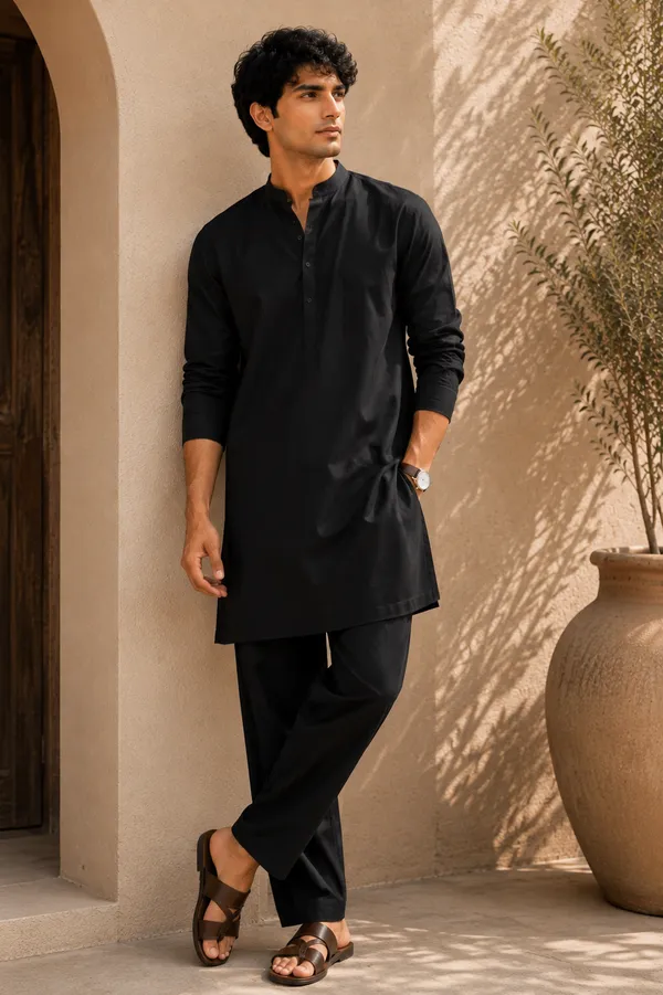 Royale_X_Black_Plain_Kurta_Pajama_Set