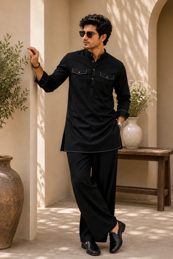 Virsa_X_Kantha_Stitch_Black_Kurta_Pajama_Set