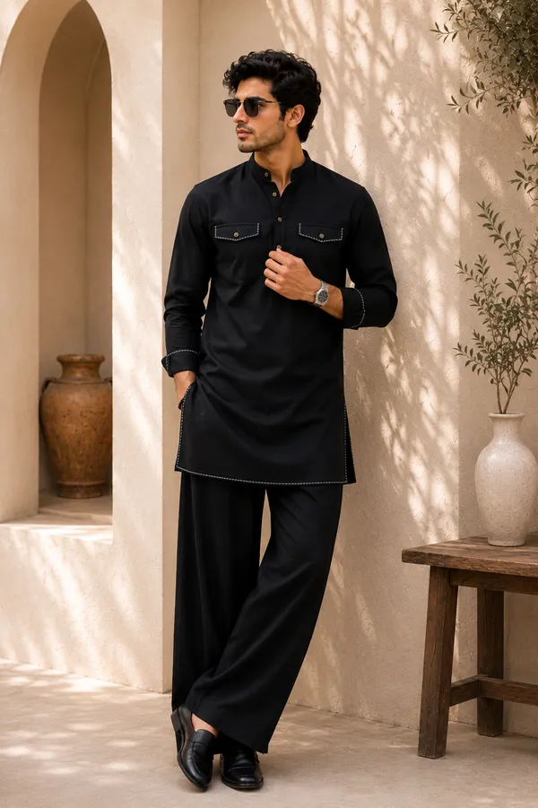 Virsa_X_Kantha_Stitch_Black_Kurta_Pajama_Set