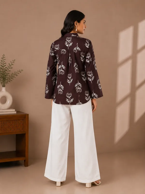 Brown_X_Floral_Print_Tie-Up_Kurti_For_Women