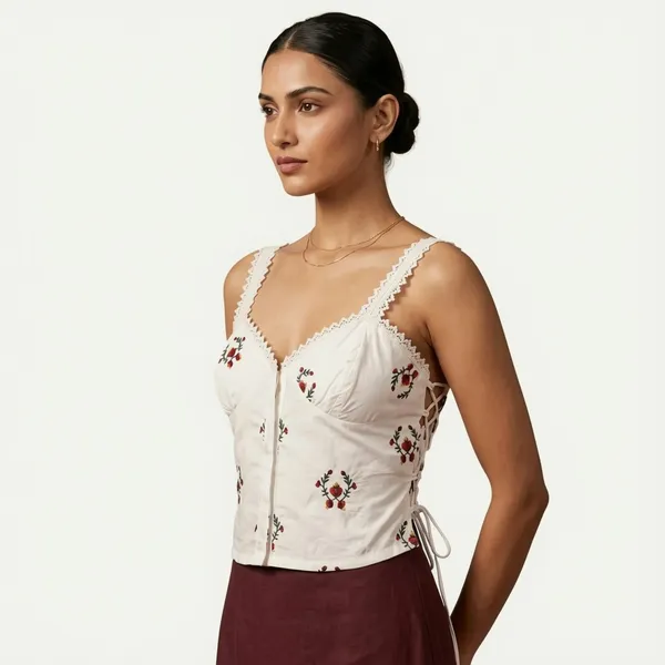 White_X_Camellia_Women'S_Corset_Crop_Top