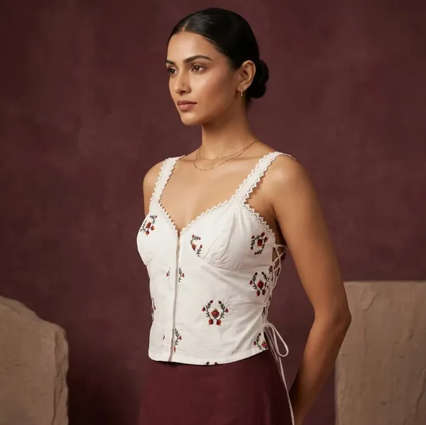 White_X_Camellia_Women'S_Corset_Crop_Top