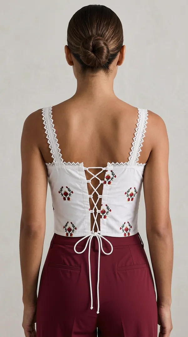 White_X_Camellia_Women'S_Corset_Crop_Top