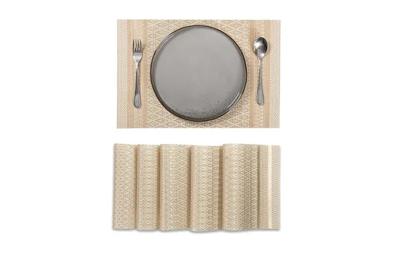 Geometric_Pattern_Table_Placemats_Beige_Woven_Textured_Design_Dining_Table_Protection
