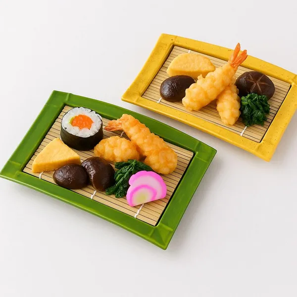 Japanese_Style_Sushi_Serving_Set_With_Bamboo_Mat_Decorative_Yellow_And_Green_Plates_Traditional_Presentation_Tray_For_Home_And_Restaurant_Use_Set_Of_2