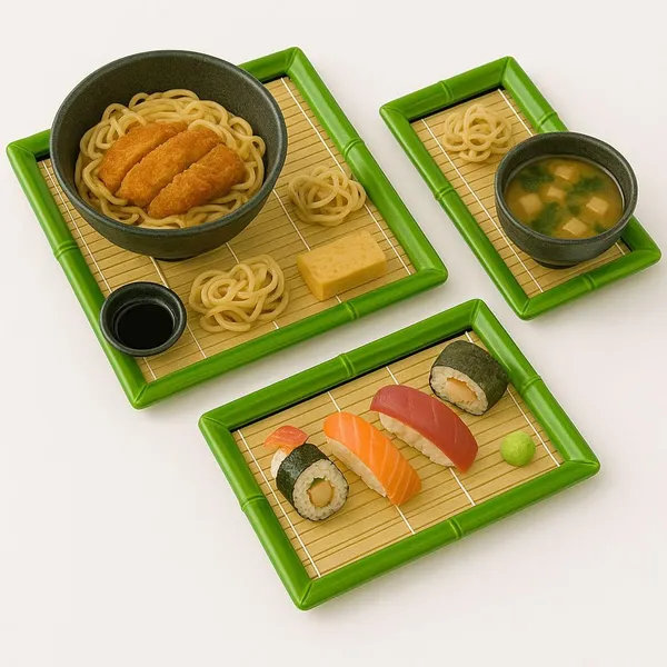 Japanese_Style_Bamboo_Sushi_Serving_Set_With_Green_Frame_Placemats_Traditional_Noodle_Bowls_Ceramic_Sauce_Dishes_Premium_Dining_Collection_Set_Of_3
