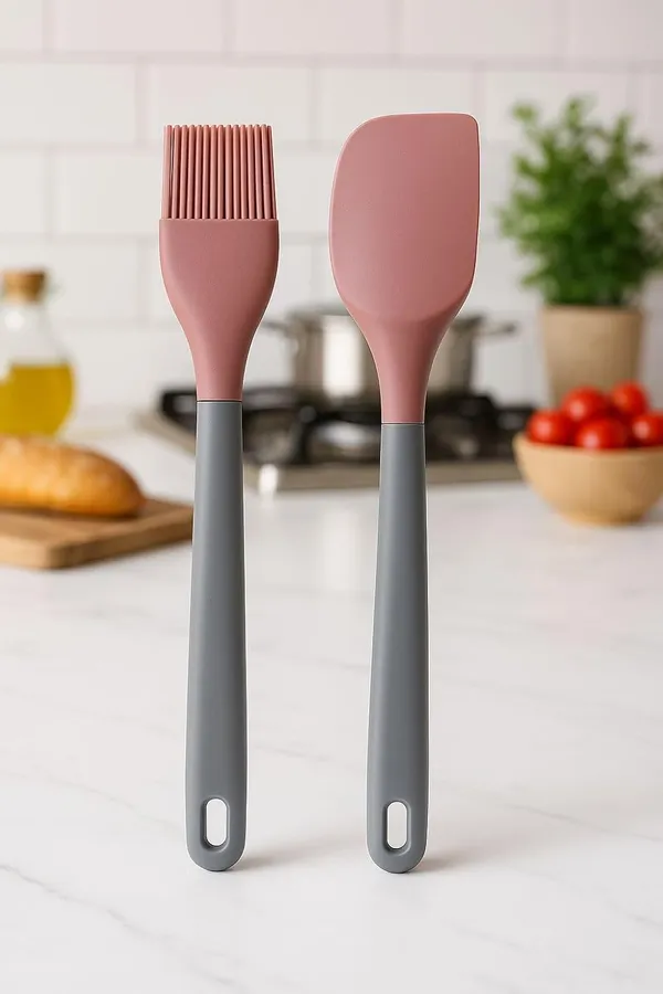 Silicone_Kitchen_Basting_Brush_And_Spatula_Set_Pink_And_Grey_30_Cm_Cooking_Tools_With_Ergonomic_Handles_2_Piece_Baking_And_Grilling_Utensils_Color_May_Vary