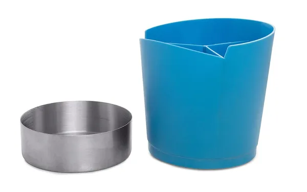Desk_Organizer_With_Compartments_Blue_And_Silver_Cylindrical_Utensil_Holder_With_Metal_Base