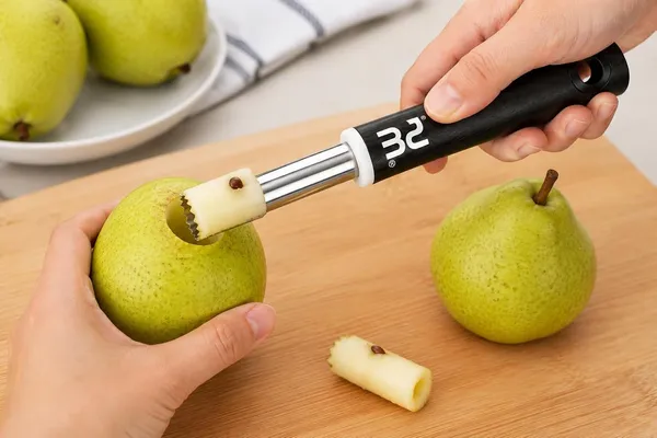 Professional_Stainless_Steel_Fruit_Corer_With_Ergonomic_Black_Handle_For_Pears_And_Apples