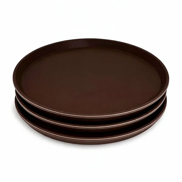 Plastic_Anti-Skid_Round_Serving_Tray_Brown
