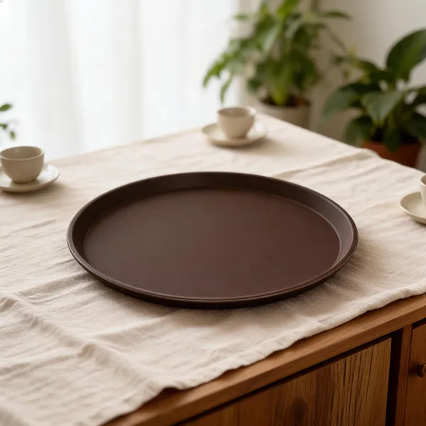 Plastic_Anti-Skid_Round_Serving_Tray_Brown