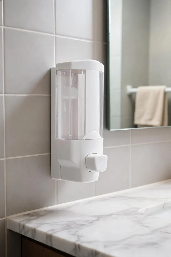 Plastic_Chrome_Wall_Mounted_Soap_Dispenser_White