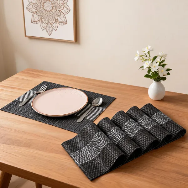 Woven_Synthetic_Fiber_Striped_Dining_Placemat_Black