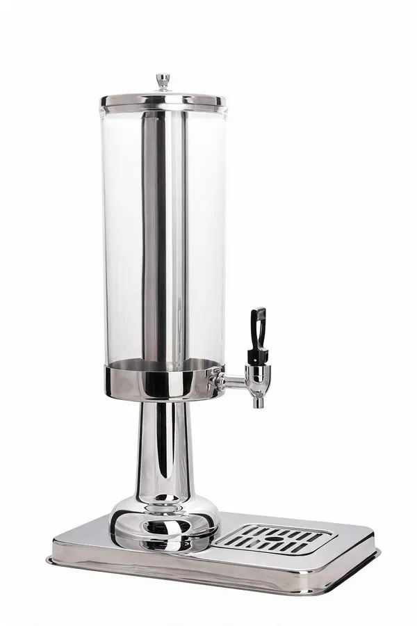 Acrylic_Chrome_Clear_Cylindrical_Beverage_Dispenser_With_Drip_Tray