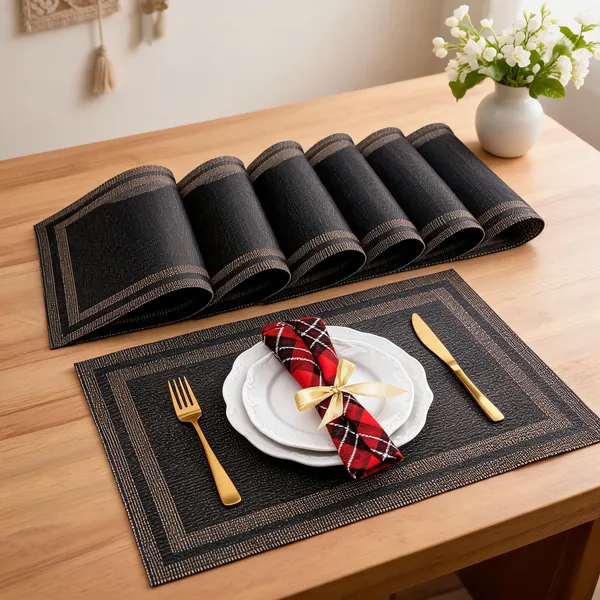 Woven_Synthetic_Fiber_Black_Gold_Border_Dining_Placemat_Set