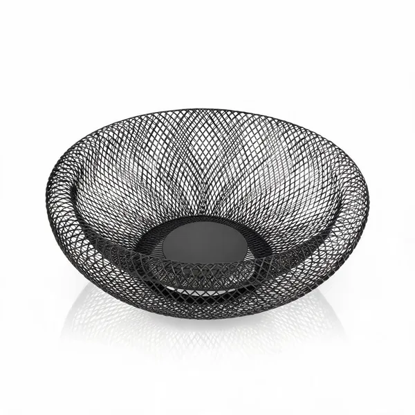 Stainless_Steel_Modern_Diamond_Mesh_Round_Fruit_Bowl_Black