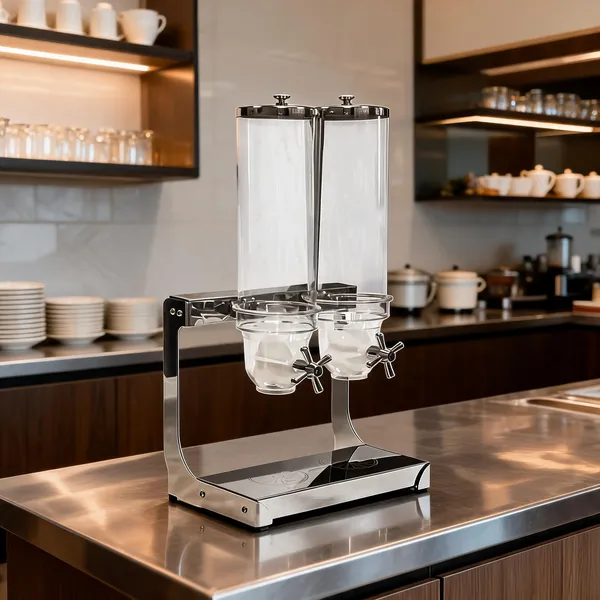 Plastic_Commercial_Dry_Food_Cereal_Dispenser_With_Steel_Stand