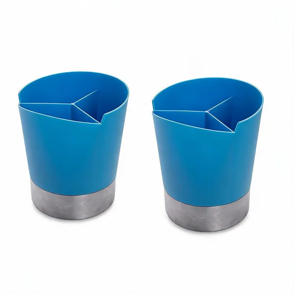 Metal_Plastic_Blue_Silver_Cylindrical_Desk_Organizer