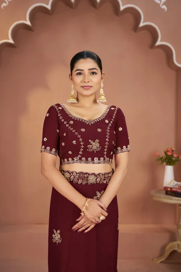 Maroon_Mosk_Silk_Beads_Embellished_Saree_For_Women