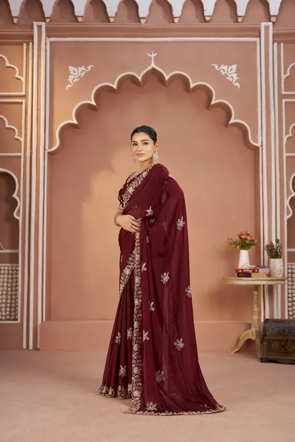Maroon_Mosk_Silk_Beads_Embellished_Saree_For_Women