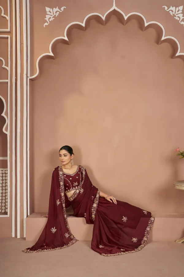 Maroon_Mosk_Silk_Beads_Embellished_Saree_For_Women