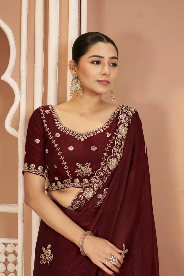 Maroon_Mosk_Silk_Beads_Embellished_Saree_For_Women