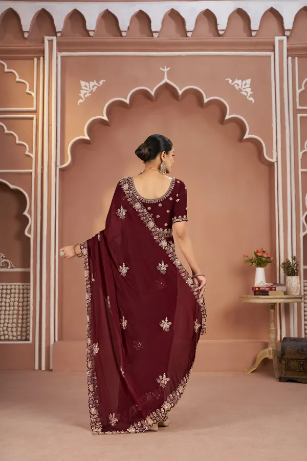 Maroon_Mosk_Silk_Beads_Embellished_Saree_For_Women