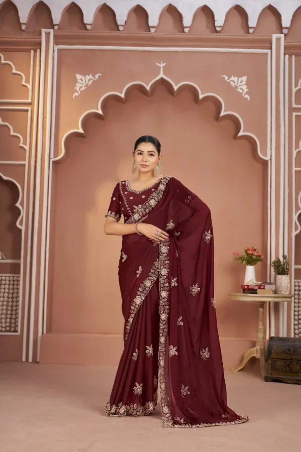 Maroon_Mosk_Silk_Beads_Embellished_Saree_For_Women