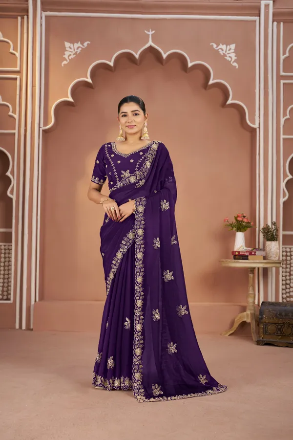 Dark_Green_Mosk_Silk_Beads_Embellished_Saree_For_Women