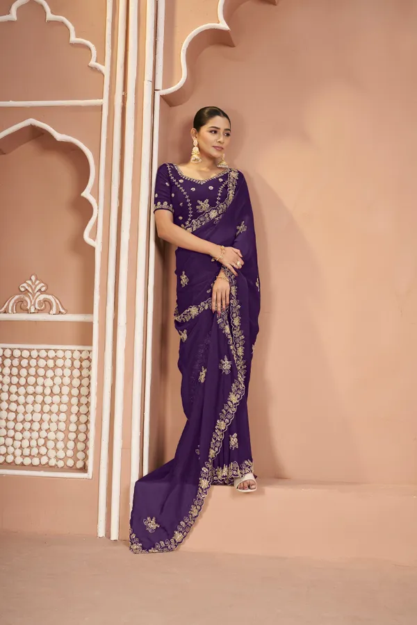 Dark_Green_Mosk_Silk_Beads_Embellished_Saree_For_Women