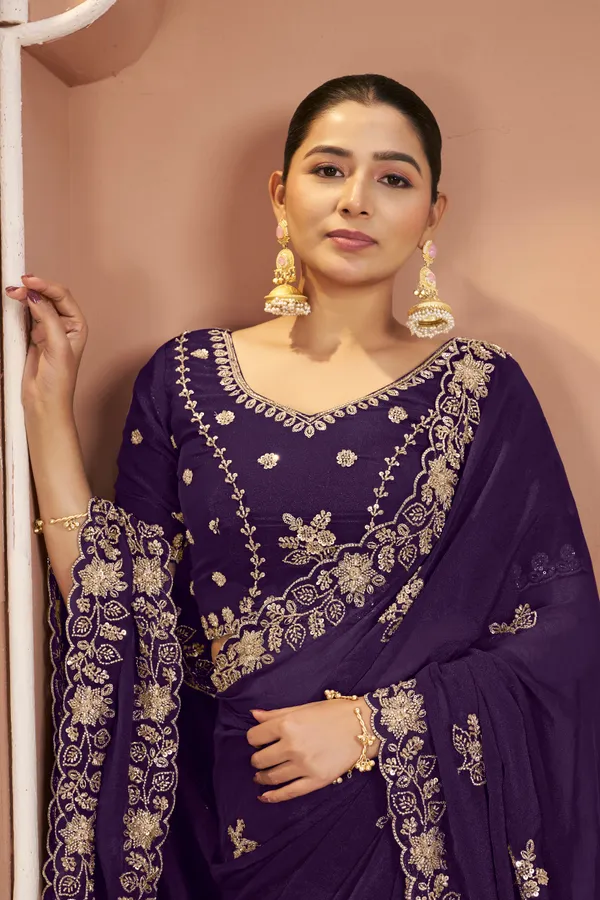 Dark_Green_Mosk_Silk_Beads_Embellished_Saree_For_Women