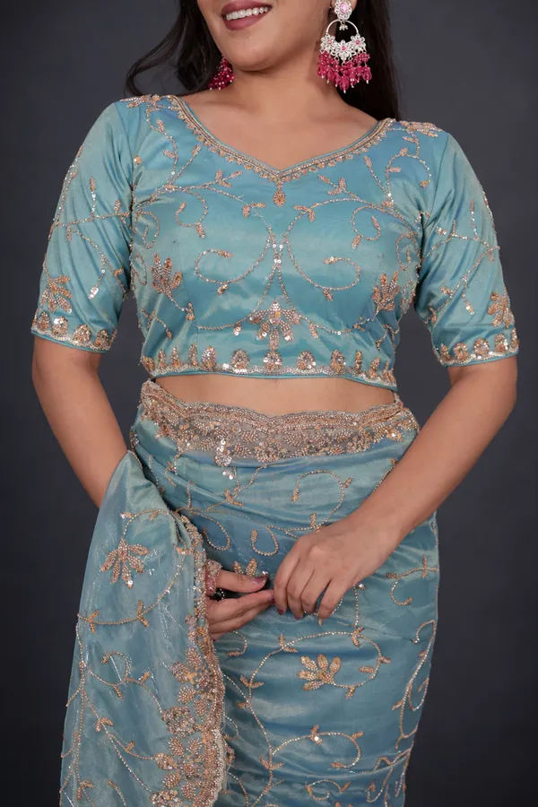 Sea_Green_Salsa_Silk_Embroidered_Beads_Sequence_Saree_For_Women