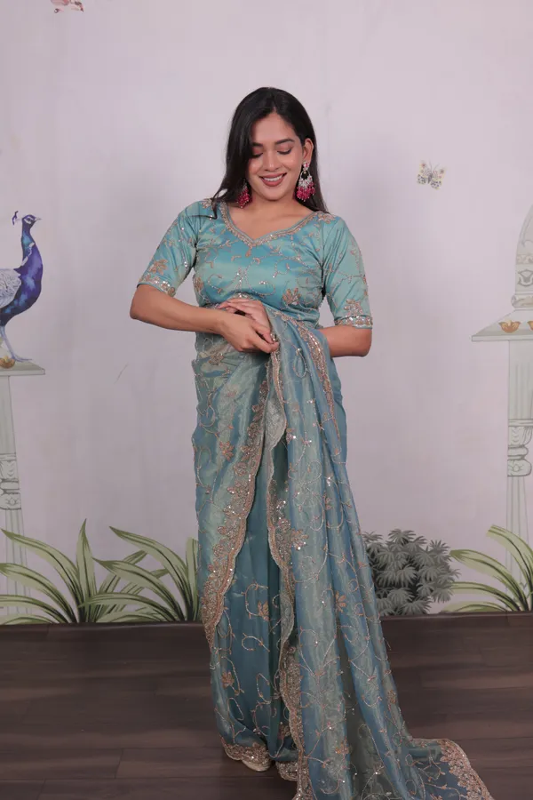 Sea_Green_Salsa_Silk_Embroidered_Beads_Sequence_Saree_For_Women