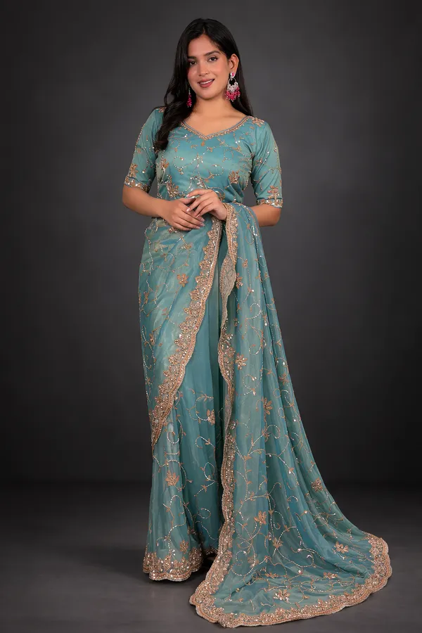 Sea_Green_Salsa_Silk_Embroidered_Beads_Sequence_Saree_For_Women