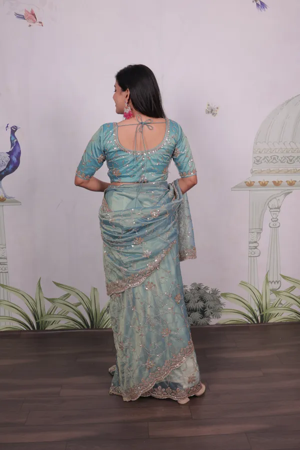 Sea_Green_Salsa_Silk_Embroidered_Beads_Sequence_Saree_For_Women