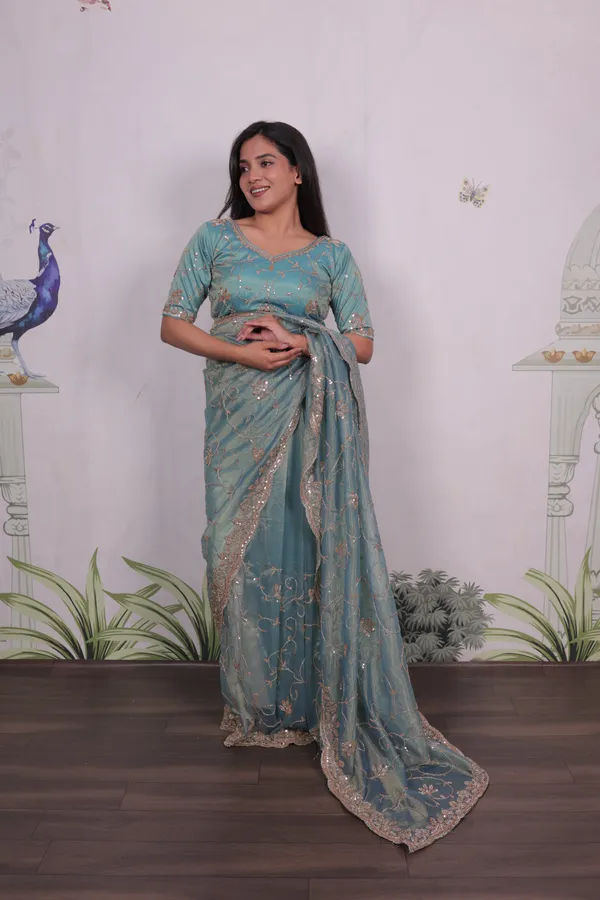 Sea_Green_Salsa_Silk_Embroidered_Beads_Sequence_Saree_For_Women
