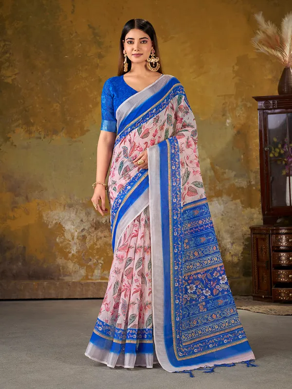 Premium_Digital_Print_Saree_With_Royal_Blue_Pallu_Default_Title