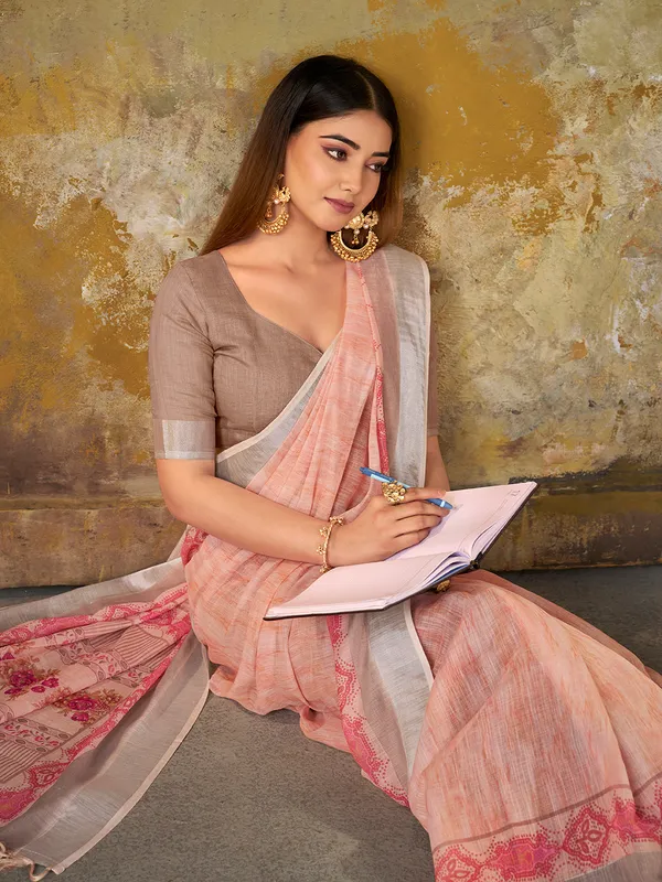 Premium_Digital_Print_Saree_With_Soft_Peach_Color_Default_Title