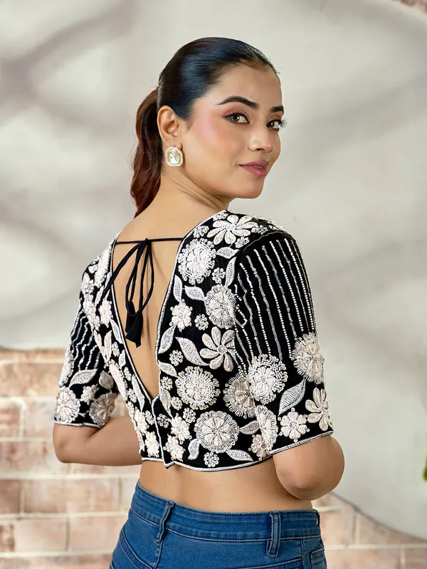 Black_Blueberry_Fabric_Embroidered_Beaded_Blouse_For_Women