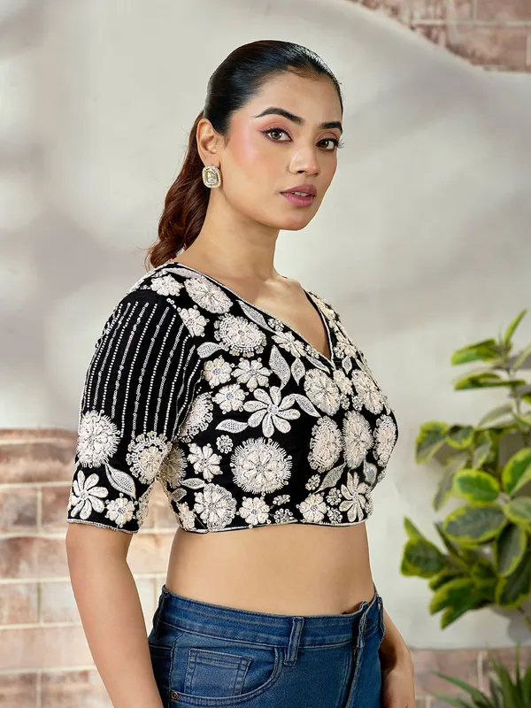 Black_Blueberry_Fabric_Embroidered_Beaded_Blouse_For_Women