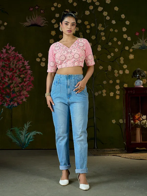 Blush_Pink_Blueberry_Fabric_Embroidered_Beaded_Blouse_For_Women