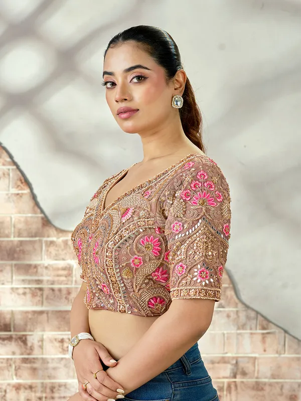 Dusty_Brown_Embroidered_Mirror_Work_Bridal_Blouse_For_Women