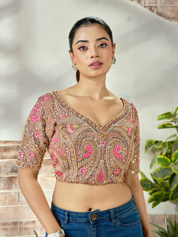 Dusty_Brown_Embroidered_Mirror_Work_Bridal_Blouse_For_Women