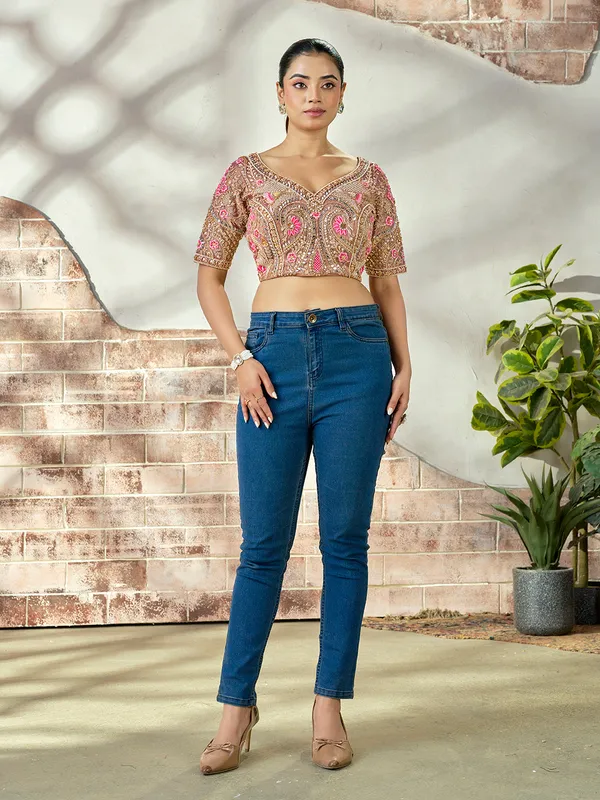 Dusty_Brown_Embroidered_Mirror_Work_Bridal_Blouse_For_Women
